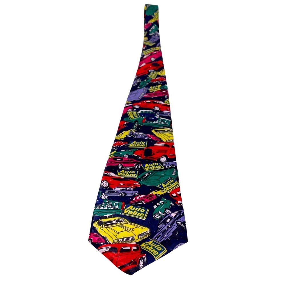 Vtg Concerto Auto Value‎ Classic Cars Tie Men's Retro Colorful Print - Picture 9 of 15